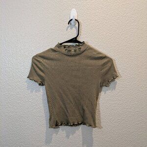 BNWOT olive green mock neck lettuce trim crop top - Size XS